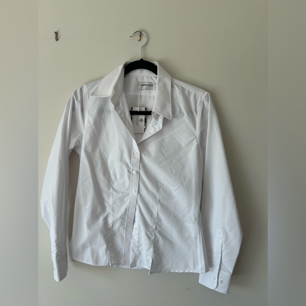 White Fitted Button Down Blouse with Notched Collar